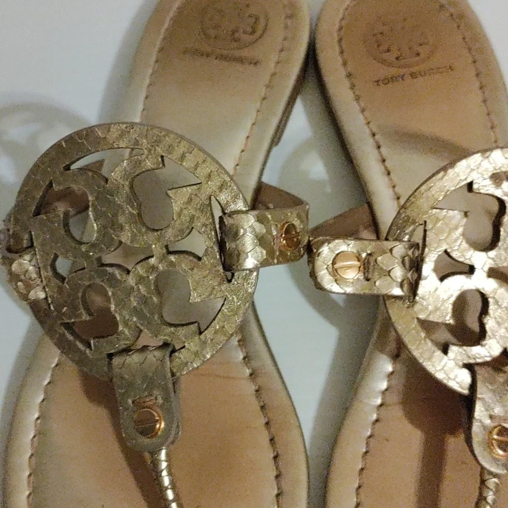 Tory Burch Metallic Gold Tumbled Miller Sandals Size 10